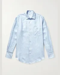 Loro Piana Camicia in lino a righe Blu