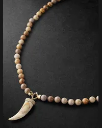 Sydney Evan Gold, Wood and Diamond Beaded Pendant Necklace Marrone