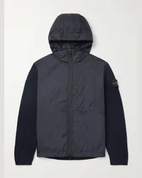 Stone Island Giacca in reps di nylon PrimaLoft® increspato e lana a coste con cappuccio e logo applicato Blu