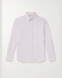 Brunello Cucinelli Camicia in cotone Oxford a righe con collo button-down Viola