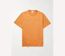 Burberry T-shirt in jersey di cotone con logo ricamato Arancione