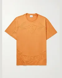 Burberry T-shirt in jersey di cotone con logo ricamato Arancione