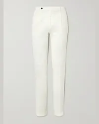 Thom Sweeney Pantaloni a gamba dritta in twill di misto lyocell e cotone con pinces Bianco