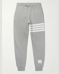 Thom Browne Pantaloni sportivi a gamba affusolata in jersey di cotone loopback con righe Grigio