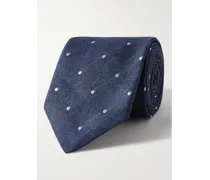 Cravatta in misto lino e seta a pois, 8 cm
