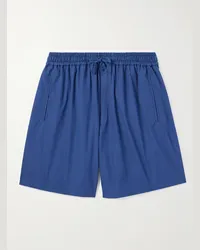 Umit Benan Shorts a gamba dritta in popeline di cotone con coulisse Julian Blu