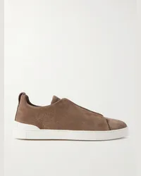 Ermenegildo Zegna Sneakers slip-on in camoscio Triple Stitch Marrone