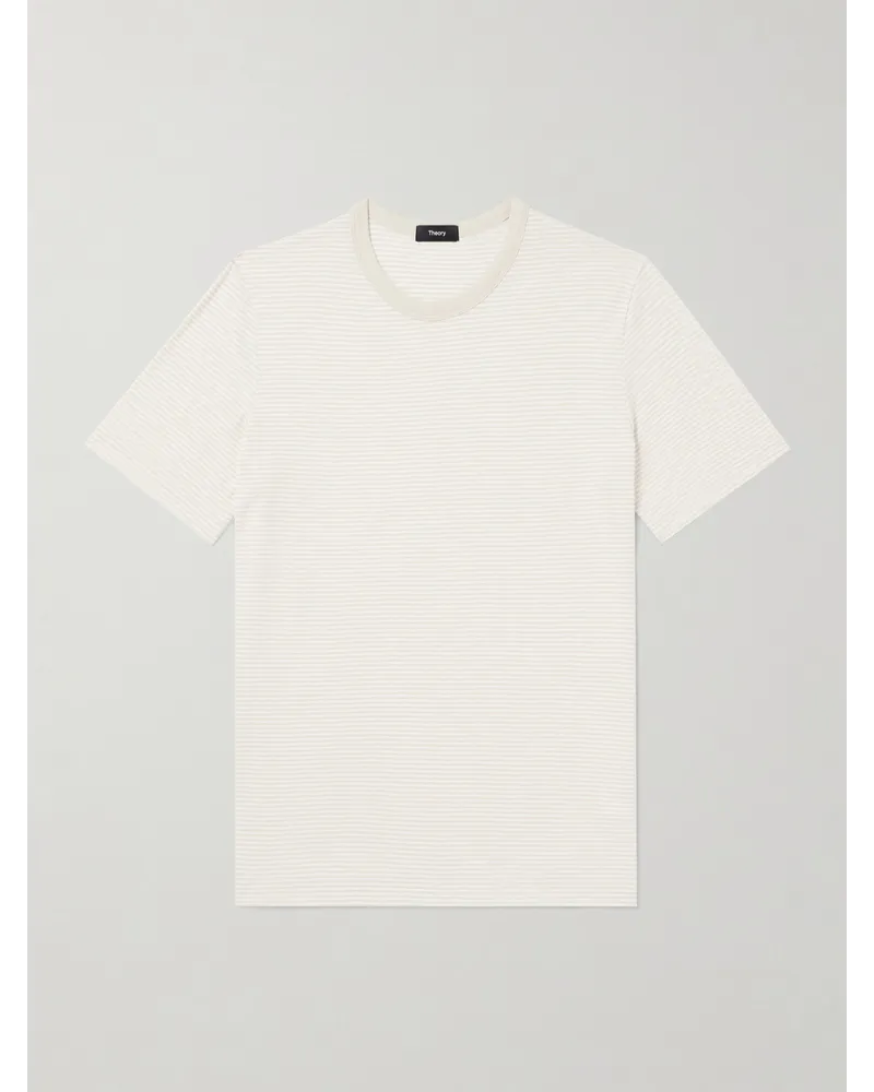 Theory T-shirt in jersey di cotone a righe Essential Bianco