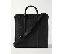 Gucci Tote bag in pelle pieno fiore con logo impresso Jumbo GG Nero