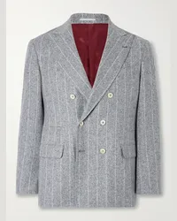 Brunello Cucinelli Blazer doppiopetto in misto seta, lana e cashmere a righe Grigio