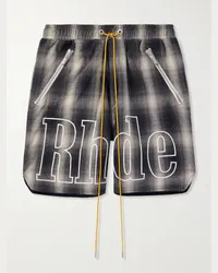 RHUDE Shorts a gamba dritta in flanella di cotone con logo e coulisse Grigio