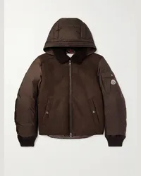 Moncler Piumino in camoscio, shell trapuntato e misto lana con cappuccio e finiture in shearling Grafenau Marrone