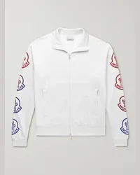 Moncler Logo-Flocked Cotton-Jersey Zip-Up Sweatshirt Bianco