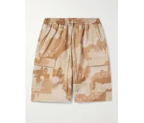 Shorts cargo a gamba dritta in twill di cotone con stampa camouflage, coulisse e logo