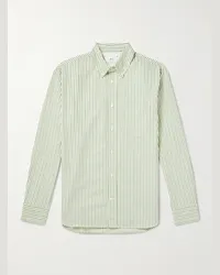 MR P. Camicia in cotone Oxford biologico a righe con collo button-down Verde