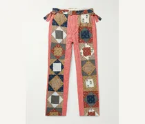 Pantaloni a gamba dritta in cotone stampato patchwork