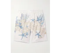 Versace Shorts a gamba dritta in popeline di cotone stampato Bianco