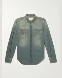 Saint Laurent Camicia in denim stile western Blu