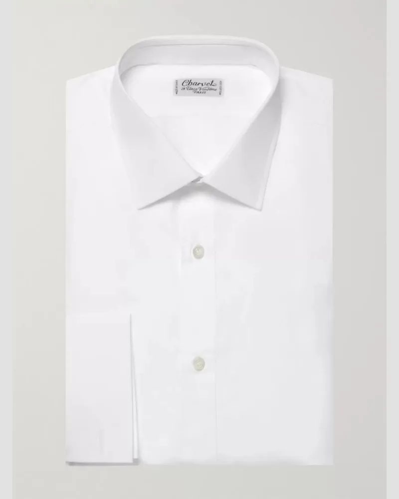Charvet Camicia in cotone bianco con doppio polsino Bianco