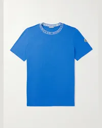 Moncler T-shirt slim-fit in jersey di cotone con logo Blu