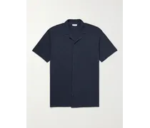 Camp-Collar Cotton-Mesh Shirt