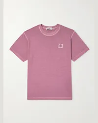 Stone Island T-shirt in jersey di cotone tinta in capo con logo applicato Rosa