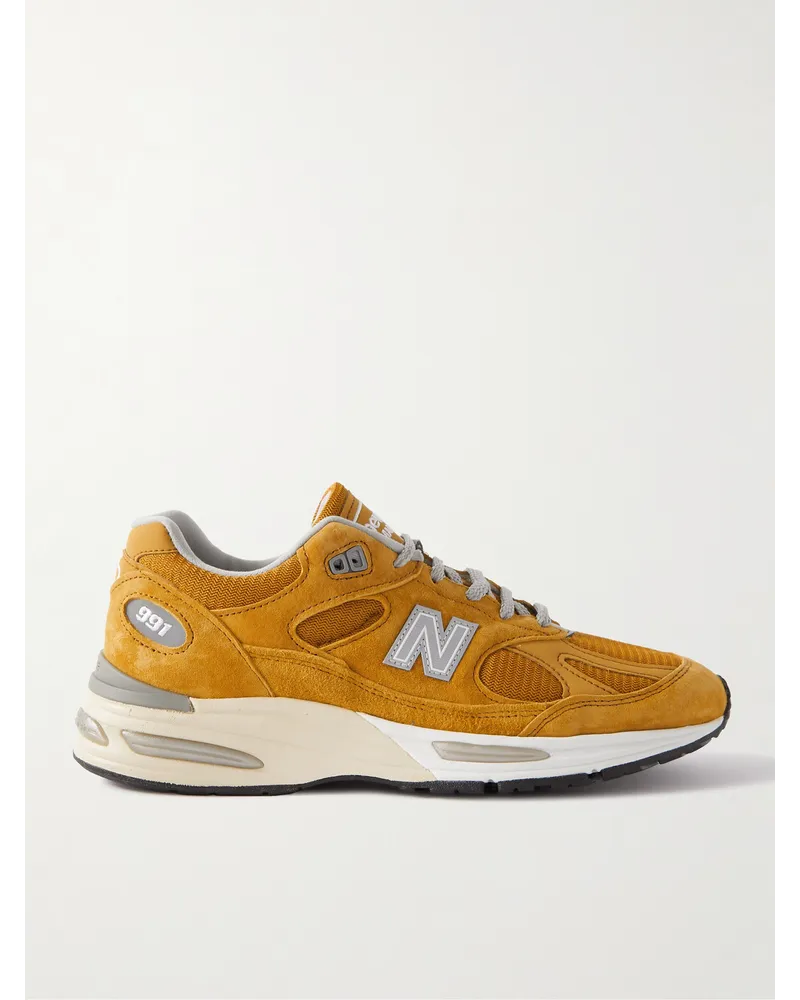 New Balance Sneakers in camoscio, mesh e pelle 991v2 Arancione