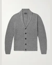 Tom Ford Cardigan in misto cashmere e seta spazzolato a coste con collo a scialle Grigio