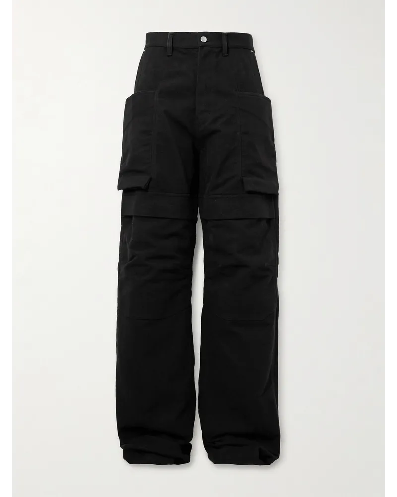 Rick Owens Pantaloni cargo a gamba larga in twill di cotone spazzolato Stefan Nero