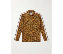Camicia in misto lino e cotone con stampa leopardata e finiture in fettuccia
