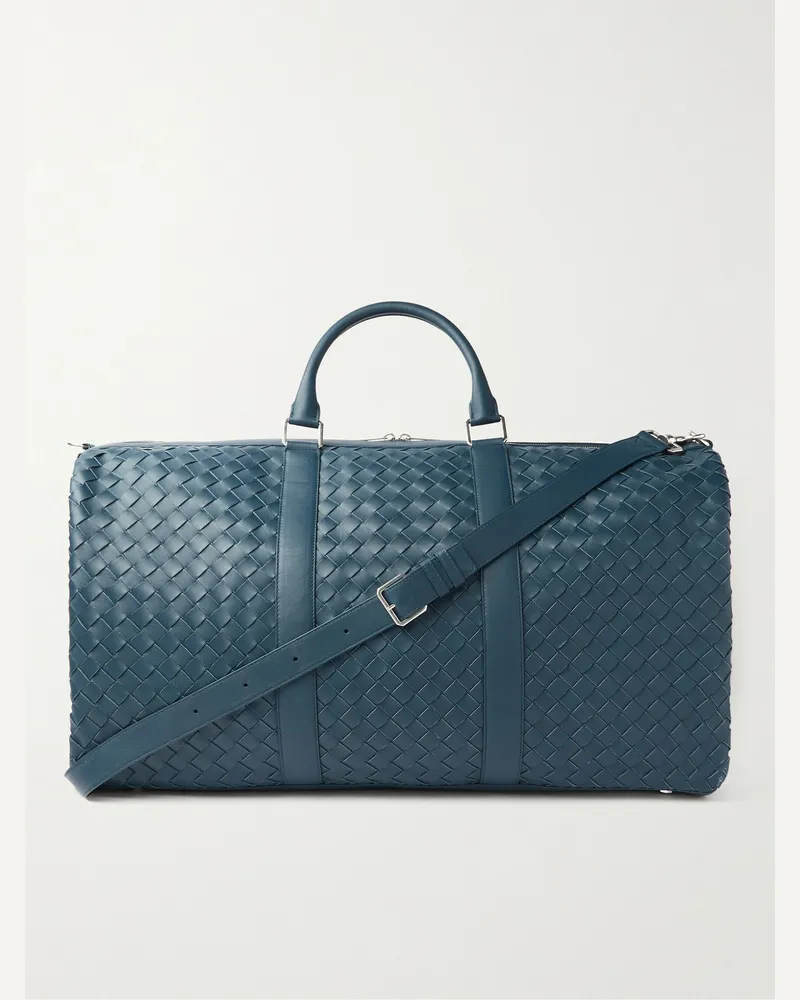 Bottega Veneta Borsone in pelle con motivo Intrecciato Blu