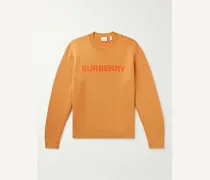 Burberry Pullover in misto lana e cotone con logo a intarsio Arancione