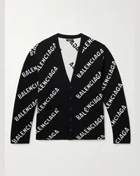 Balenciaga Logo-Intarsia Wool-Blend Cardigan Nero