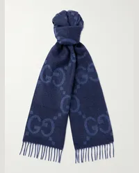 Gucci Sciarpa in cashmere con logo e frange Blu