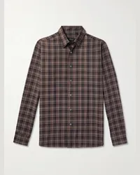 Brioni Camicia in lana a quadri Marrone