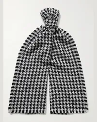 Acne Studios Sciarpa in lana spazzolata pied-de-poule con frange Vitus Nero