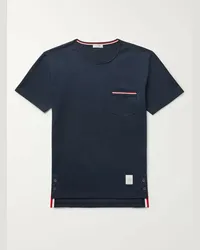 Thom Browne T-shirt slim-fit in jersey di cotone con finiture in gros-grain Blu