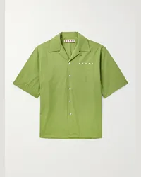 Marni Camicia in popeline di cotone con logo e colletto convertibile Verde