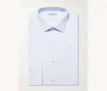 Camicia slim-fit in popeline di cotone azzurro con doppio polsino