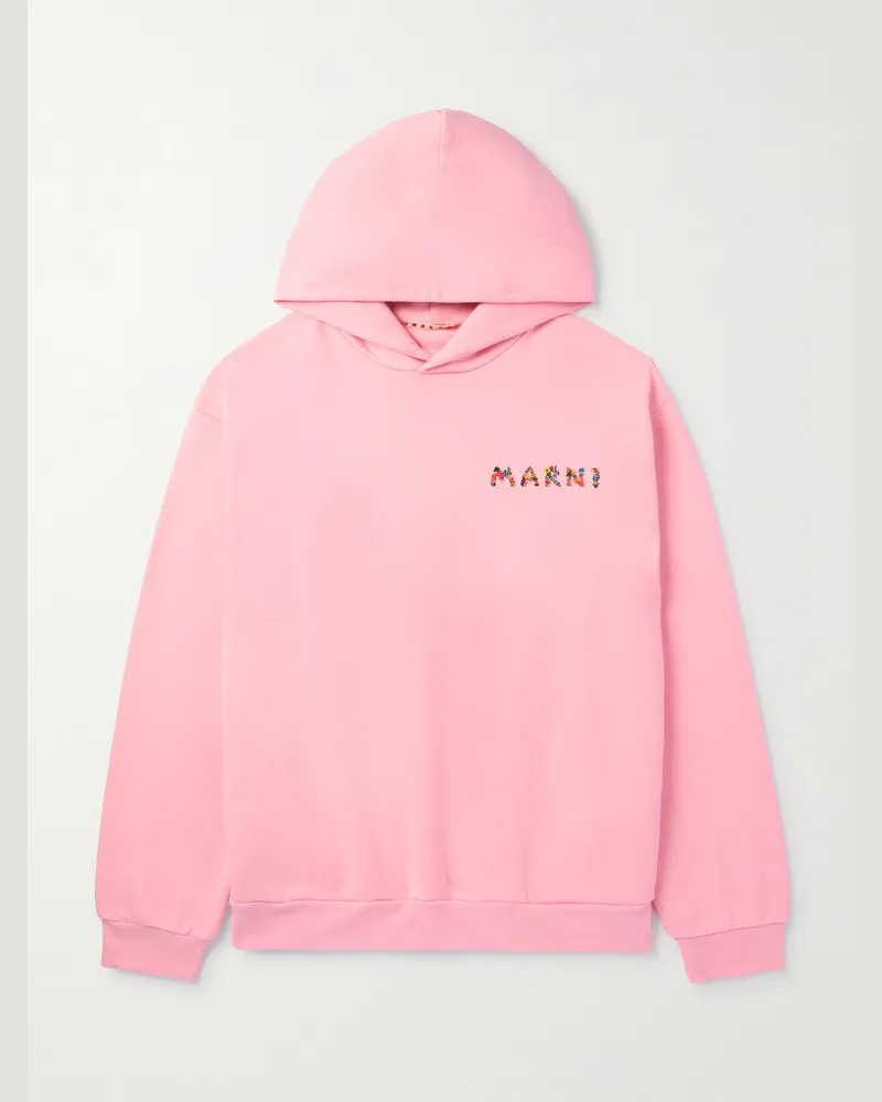 Marni Felpa oversize in jersey di cotone con cappuccio e logo Rosa