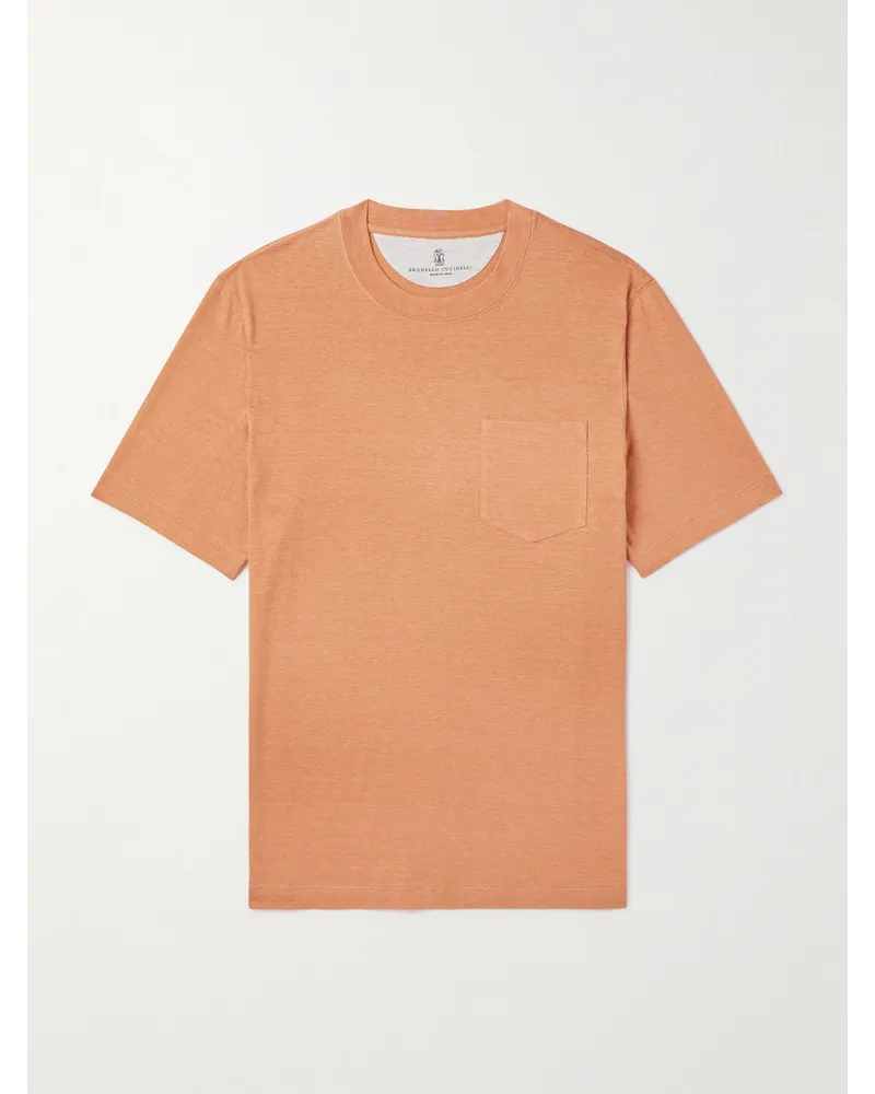 Brunello Cucinelli T-shirt in jersey di misto lino e cotone Arancione