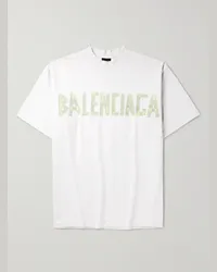 Balenciaga T-shirt oversize in jersey di cotone effetto invecchiato con logo Bianco