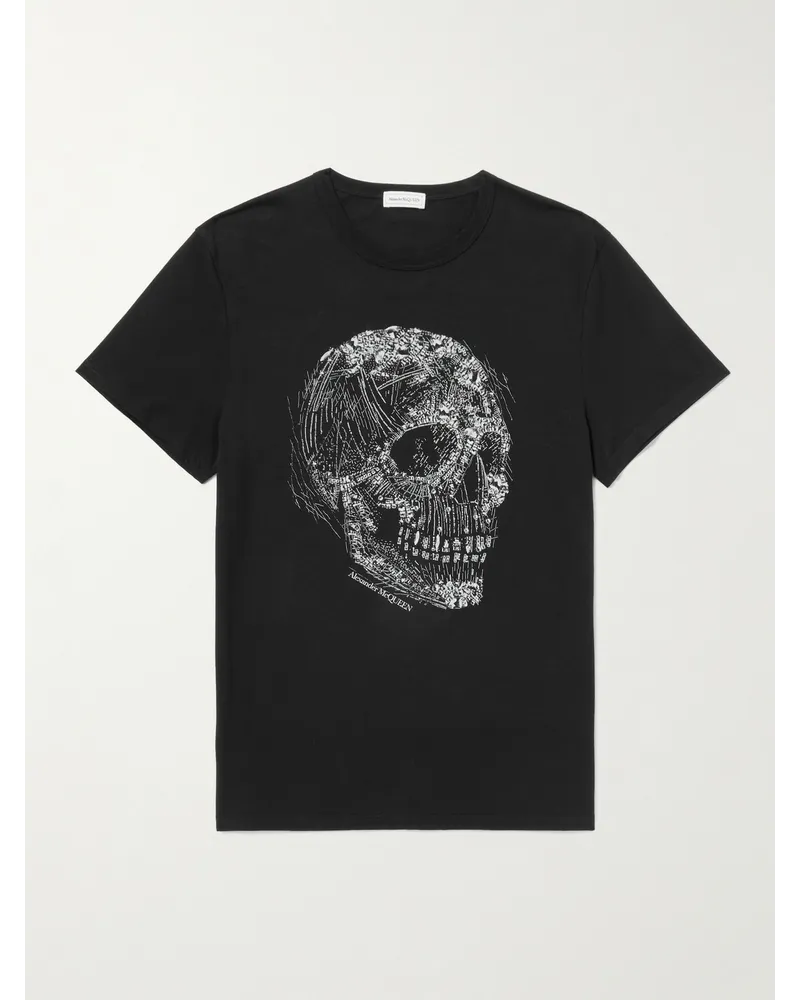 Alexander McQueen T-shirt in jersey di cotone con stampa Nero