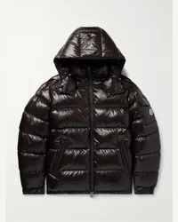 Moncler Piumino in nylon trapuntato con cappuccio e logo applicato Maya Marrone