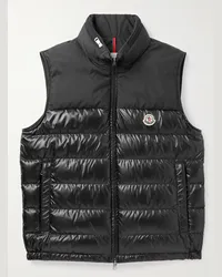 Moncler Piumino smanicato trapuntato in shell con cappuccio e logo applicato Nero