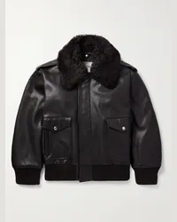 Burberry Bomber in pelle pieno fiore con finiture in shearling Nero