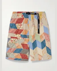 KAPITAL Shorts a gamba dritta in misto cotone e lino trapuntato patchwork Easy Neutri