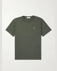 Stone Island T-shirt in jersey di cotone tinta in capo con logo applicato Verde