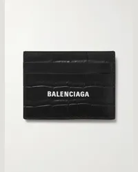 Balenciaga Portacarte in pelle effetto coccodrillo con logo stampato Nero