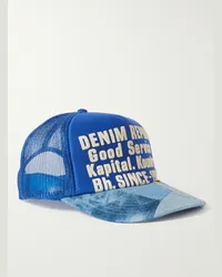 KAPITAL Berretto da baseball in tela stampata, denim patchwork e mesh Blu